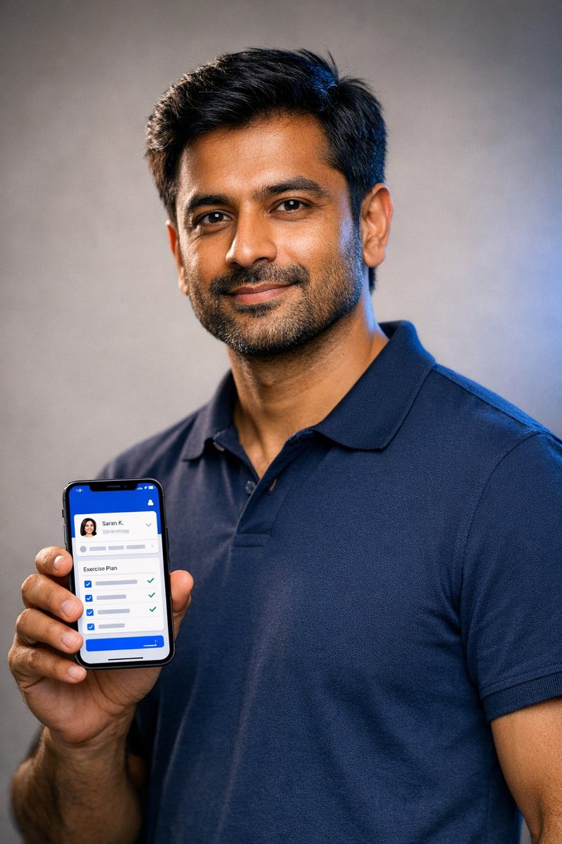 A verified Remote Physios physiotherapist showing the branded patient app